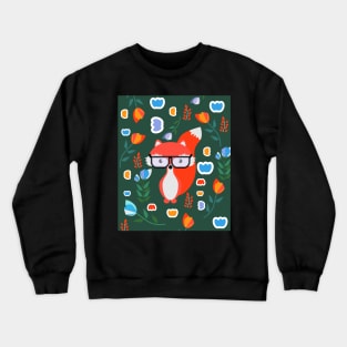 Cute fox with glasses and flowers Crewneck Sweatshirt